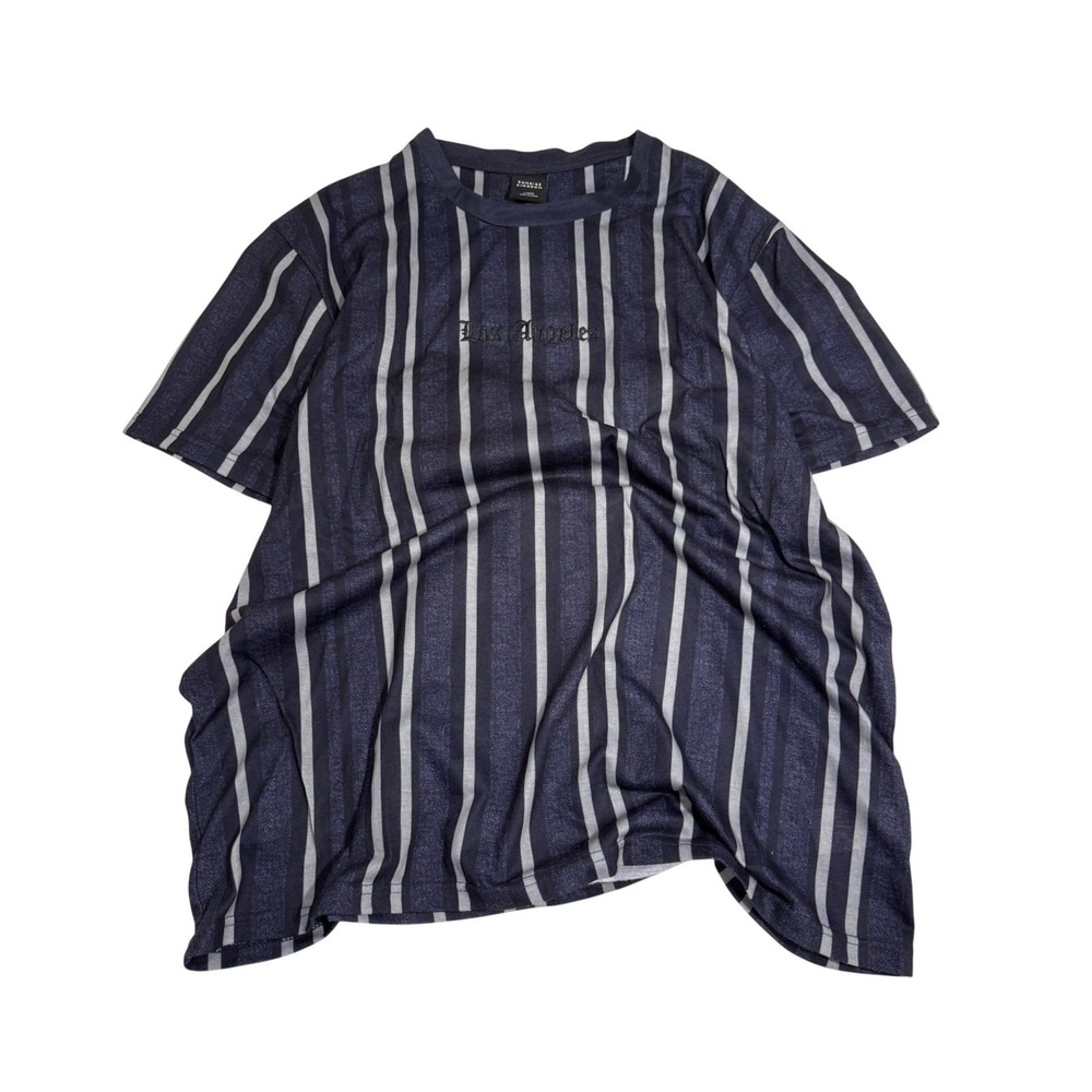Sunrise‎ Kingdom Los Angeles Striped Tee Mens Large Navy Grey Streetwear Vibe